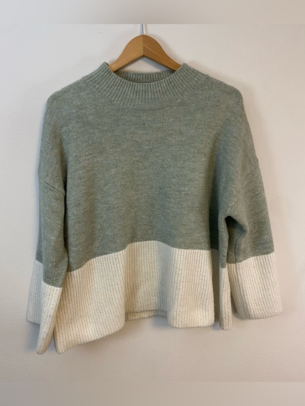 World Market Sage and Ivory Color Block Mock Neck Lounge Sweater One Size